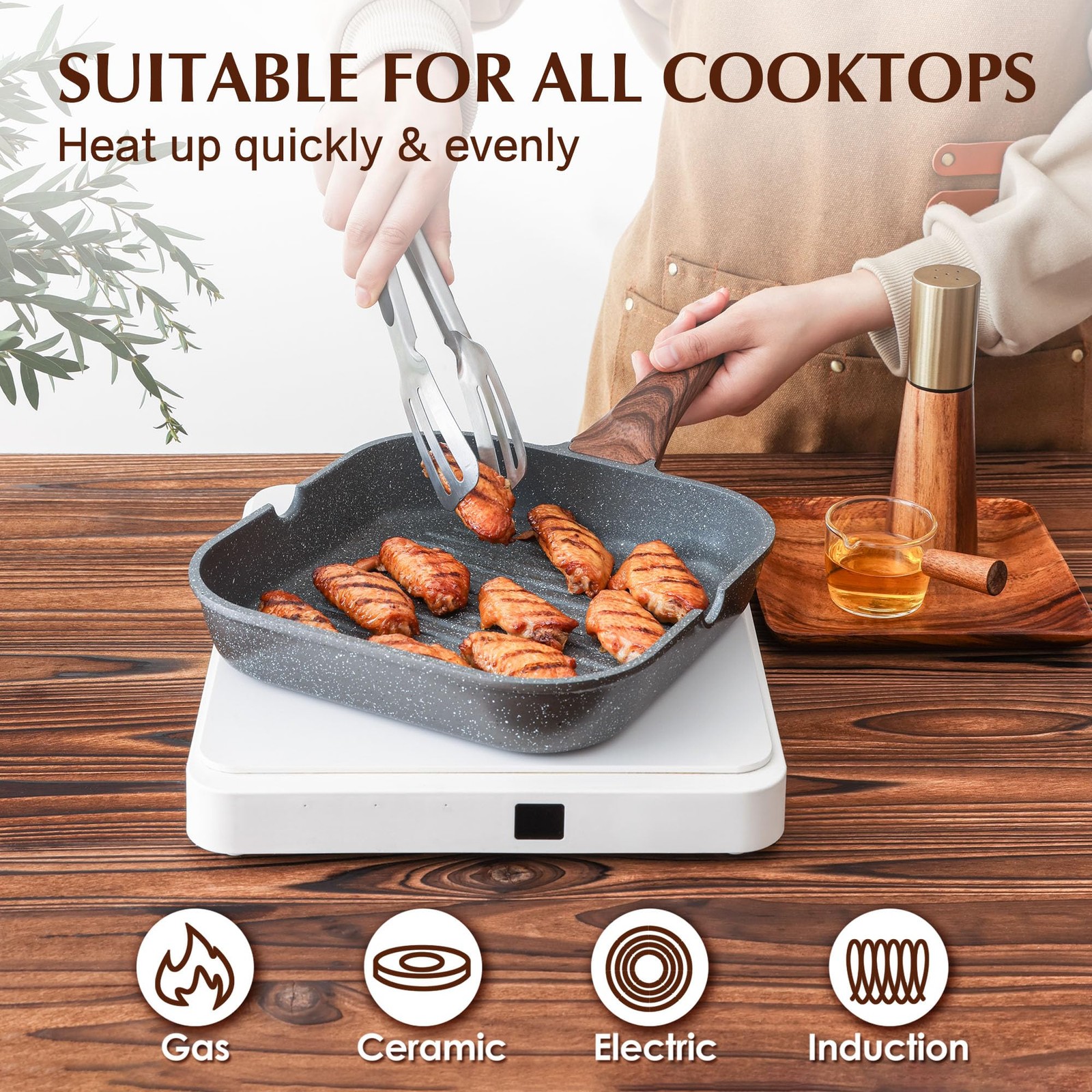Nonstick Grill Pan for Stove Tops, Versatile Griddle with Pour Spouts, Square…