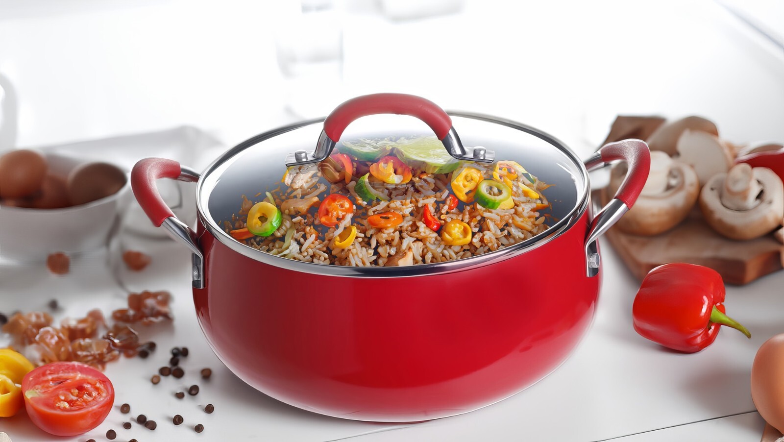 Non-Stick Aluminum Cooking Sauce pot, Red 2QT/3.8QT/5QT