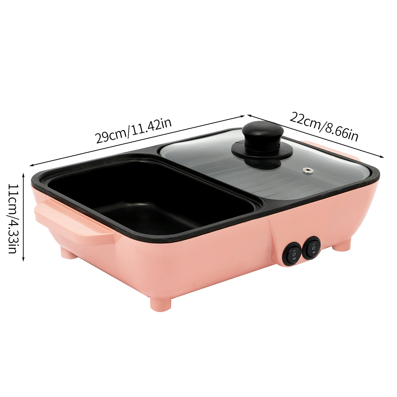 Portable Electric 2in1 Hot Pot Dual Temp Control Grill Non-Stick Teppanyaki Pan