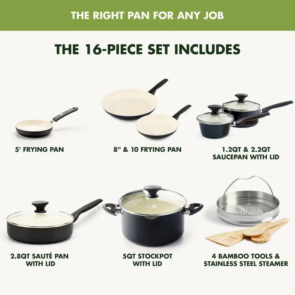GreenPan Rio 16pc Cookware Set, Black ~ Brand New in Box