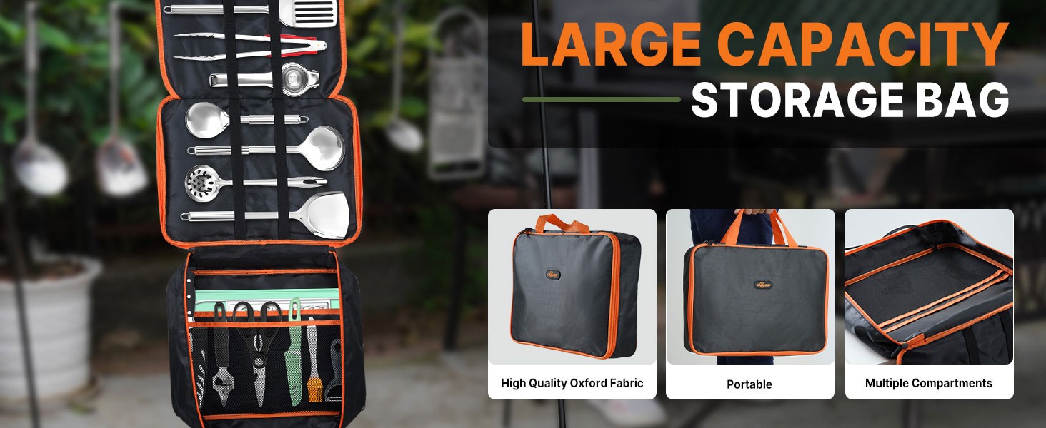 Portable Camping Cooking Utensils Set, Camp Kitchen Set with Organizer Bag, RV