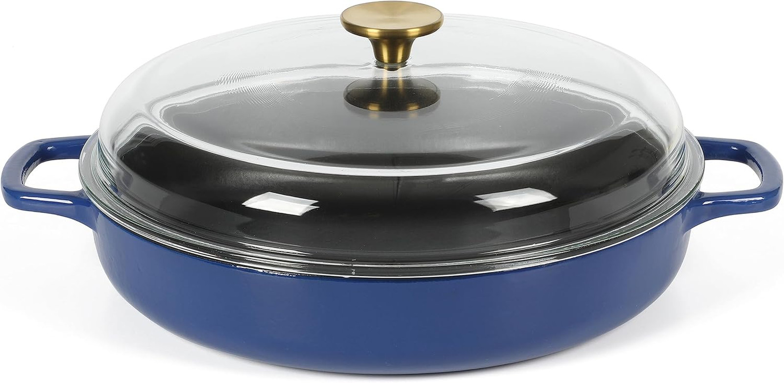 Enamel Cast Iron 3.75 Qt Nonstick Braiser Pan with Glass Lid – Blue