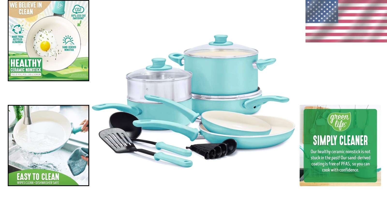 Elegant Turquoise 12-Piece Cookware Set: Healthy Nonstick & Easy Clean Design