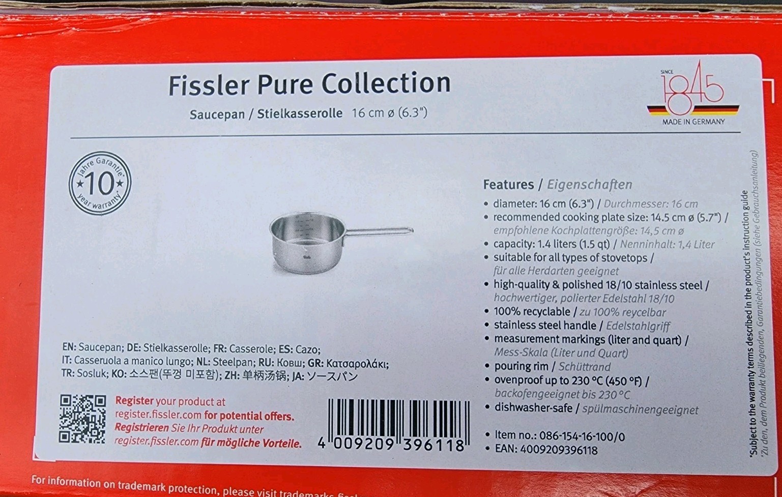 Fissler 086-154-100/0 Pure Profi 16 CM Saucepan