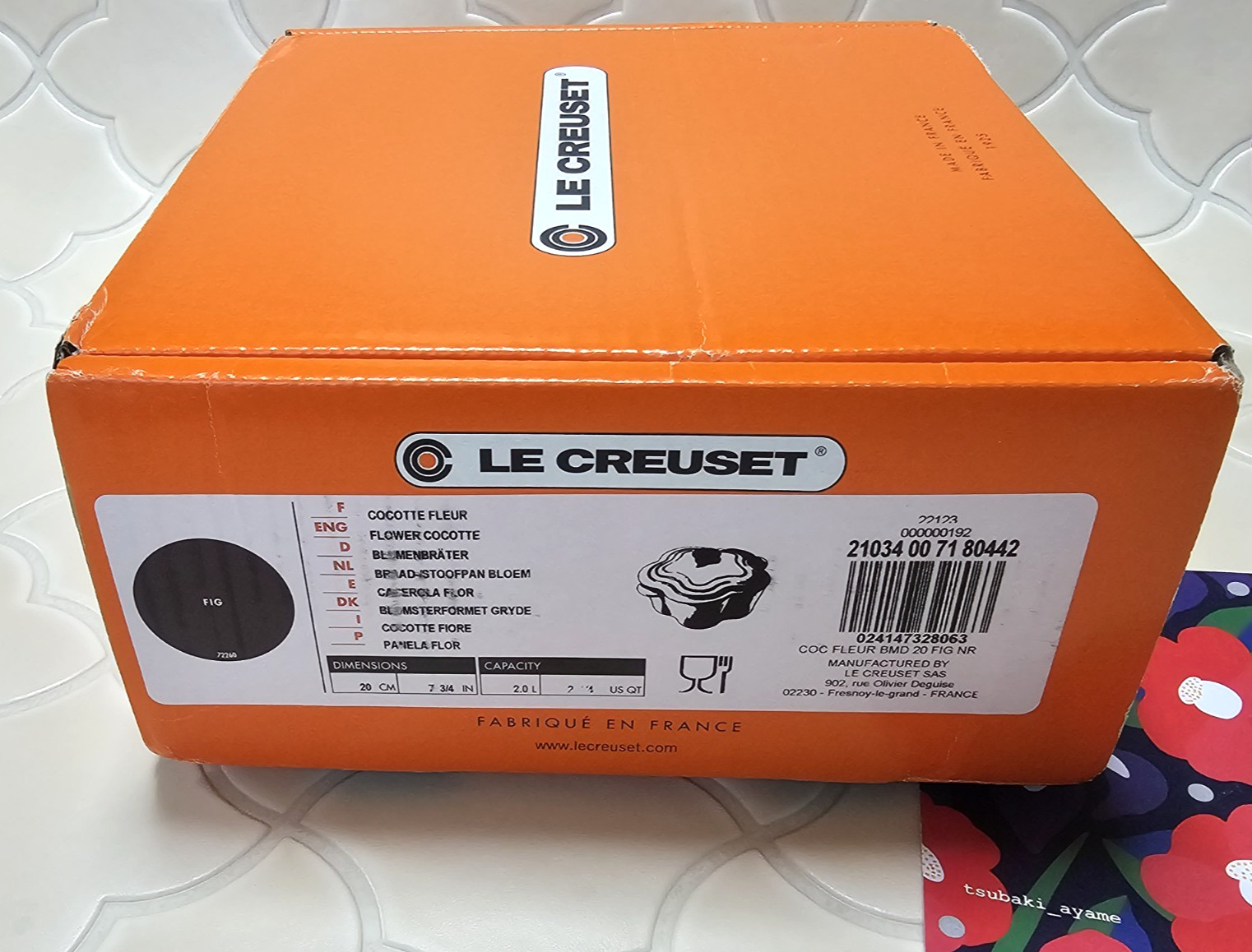 Le Creuset Fig Purple Flower Fleur Dutch Oven 2.2Qt Gold Knob Black Matte Enamel
