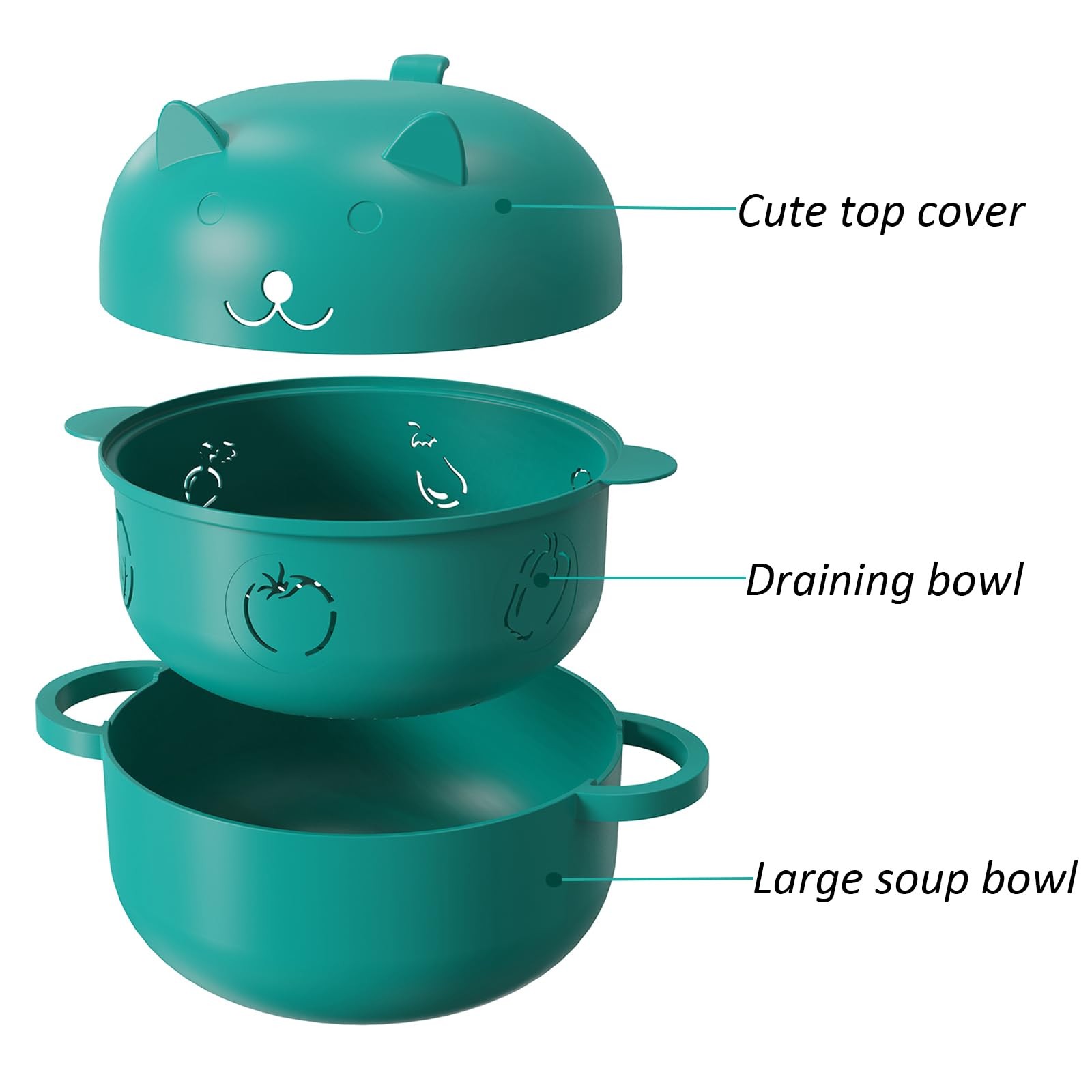 Green 68 Oz Microwave Ramen Bowl Noodle Cooker Steamer With Strainer Kitchen