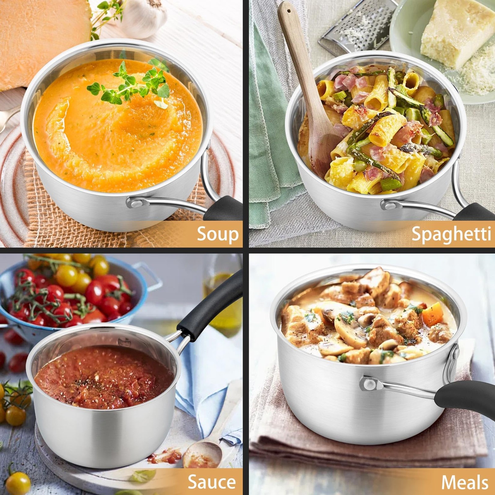 P&P CHEF 1 Quart Saucepan, Stainless Steel Saucepan with Lid, Small Sauce Pan…