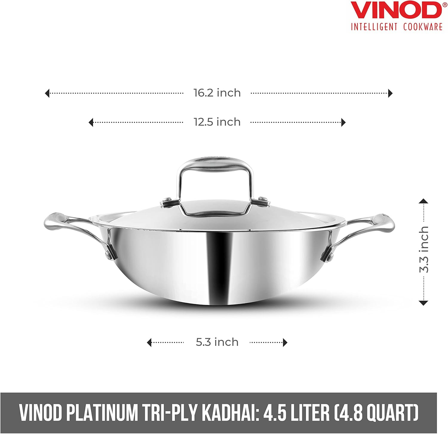 Platinum Triply Stainless Steel Kadai 30Cm – Induction & Electric Friendly