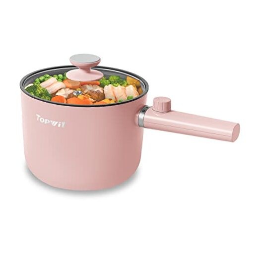Hot Pot Electric, 1.5L Ramen Cooker, Portable Non-Stick Frying 1.6 Quarts Pink