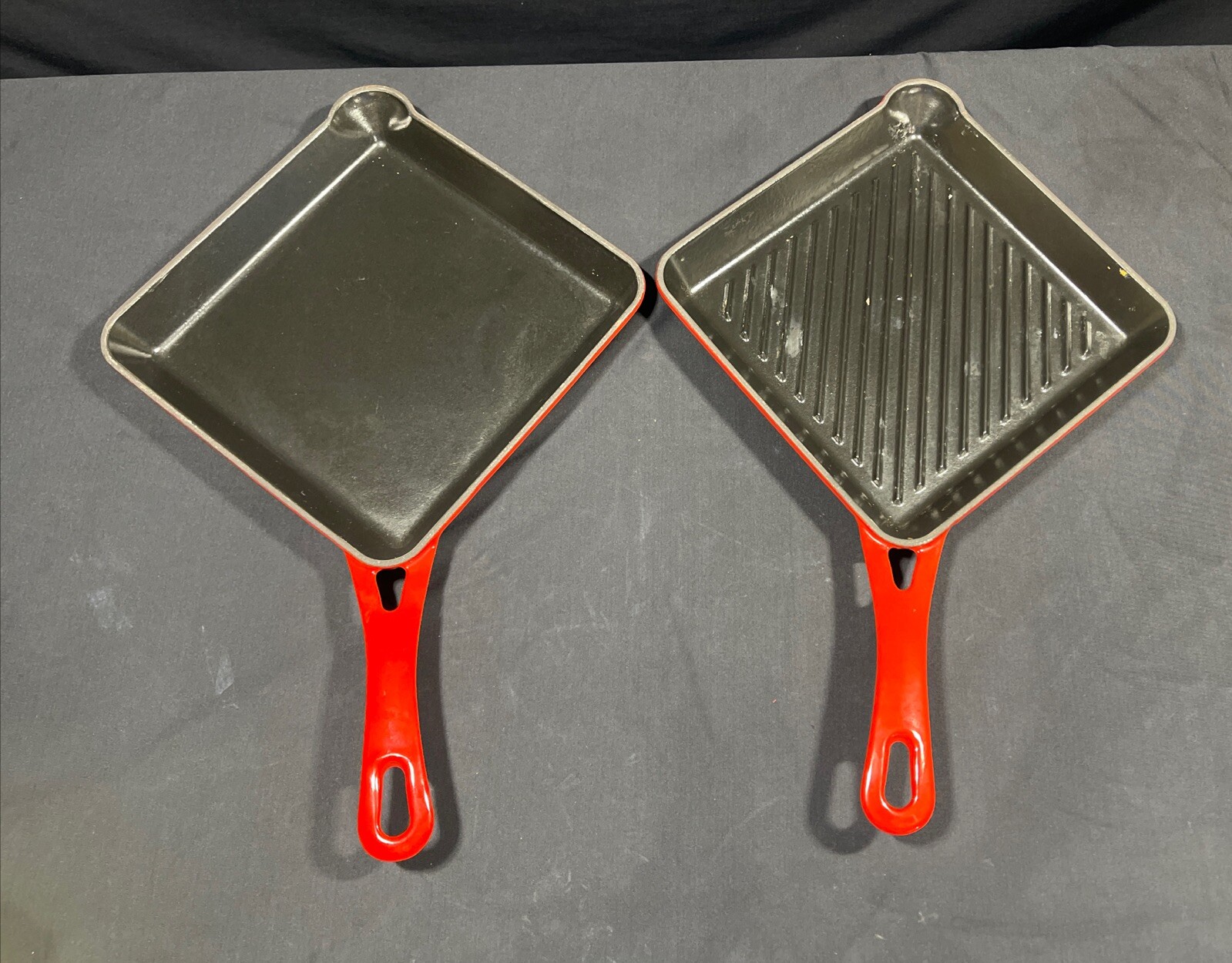 Unique Technique Red Enamel Cast Iron Diamond Shaped 12×18 Lot Of 2