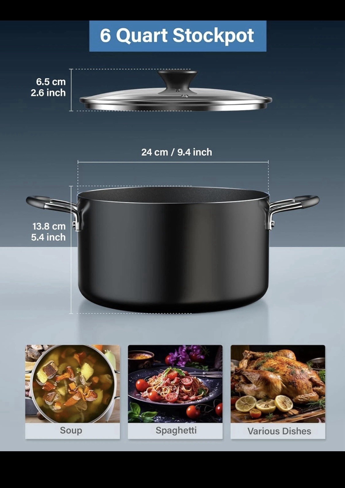 Durable Nonstick Stockpot 6 QT with Stay-Cool Handles – Perfect for Home Chefs