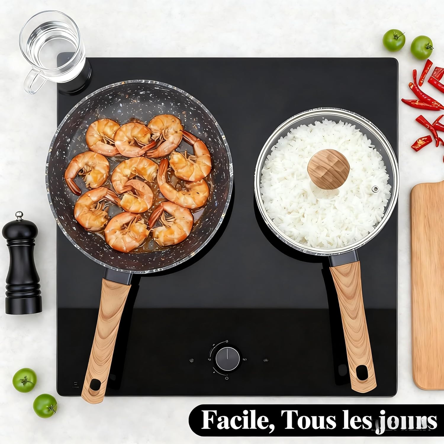 Nonstick 3-Piece Cookware Set | Frying Pan & Pots | Induction & Dishwasher Safe