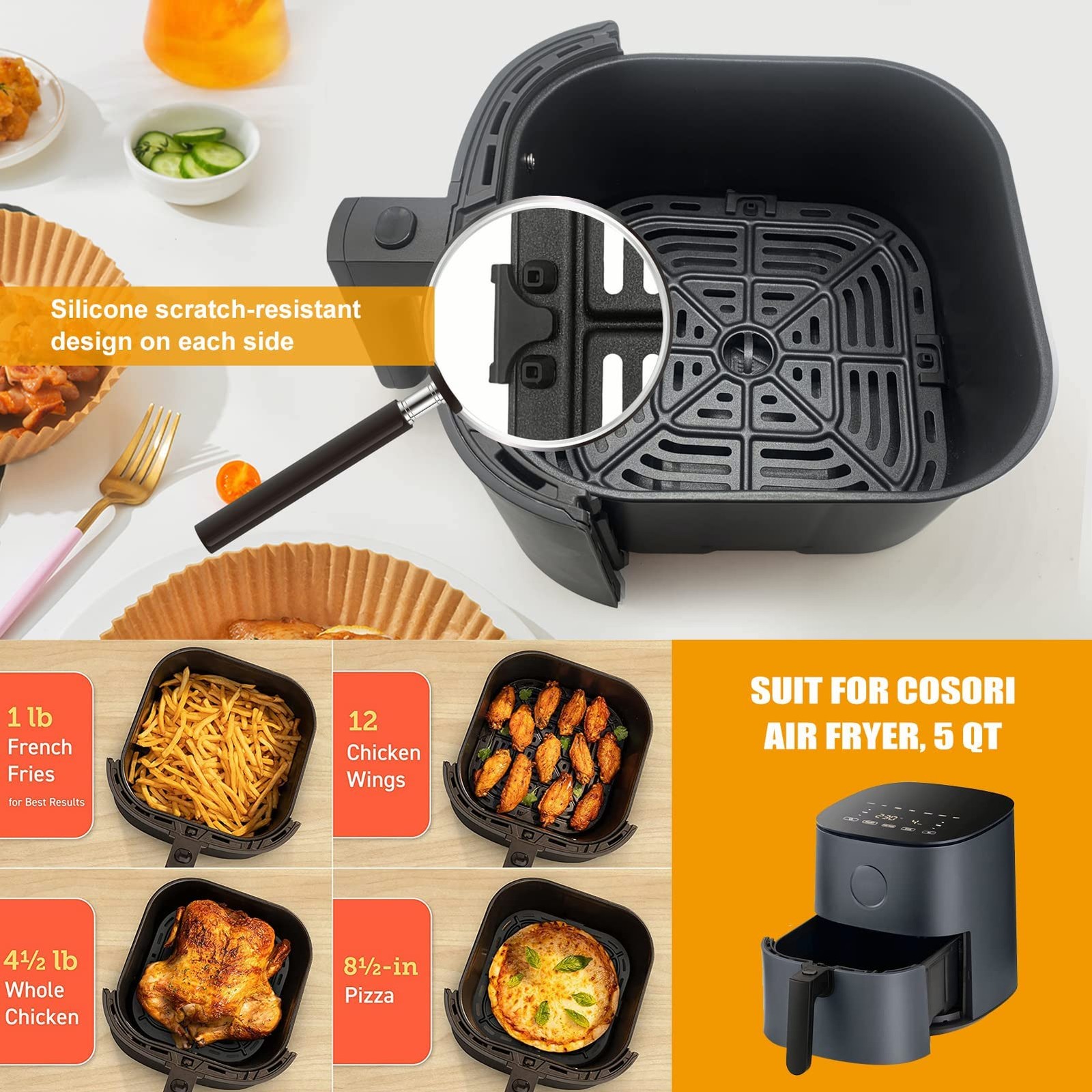 Air Fryer Replacement Grill Pan Fit for COSORI Air Fryer 5 QT, Air Fryer Rack Re