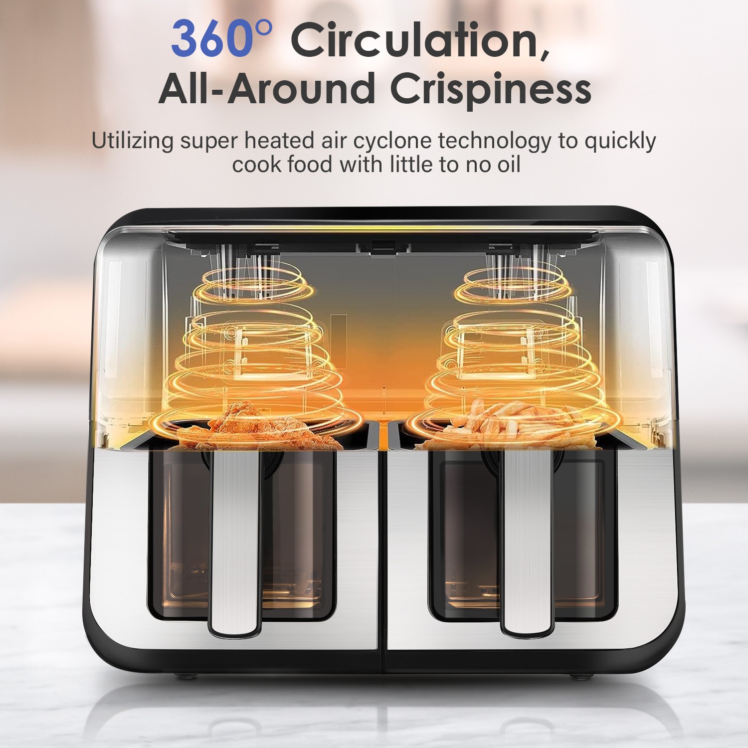 Fat 2400W Digital – Air Low Fryer Dual 80 Air Fryer Modes 9L 200°C 8 Touchscreen