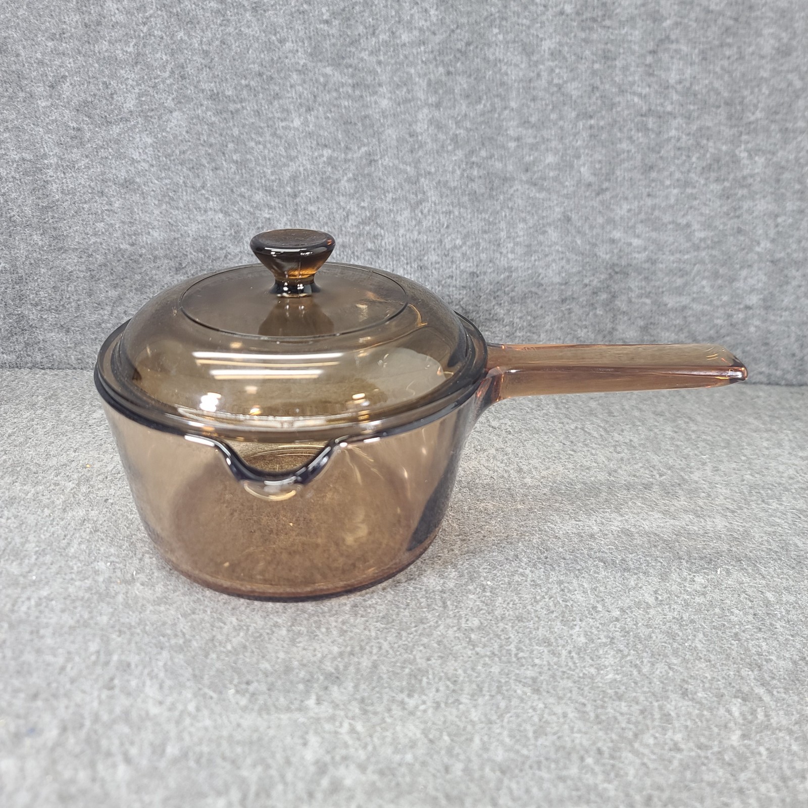 VTG Visions Corning Amber Glass 1L Saucepan Pot w/ V-1-C Pyrex Lid USA Made
