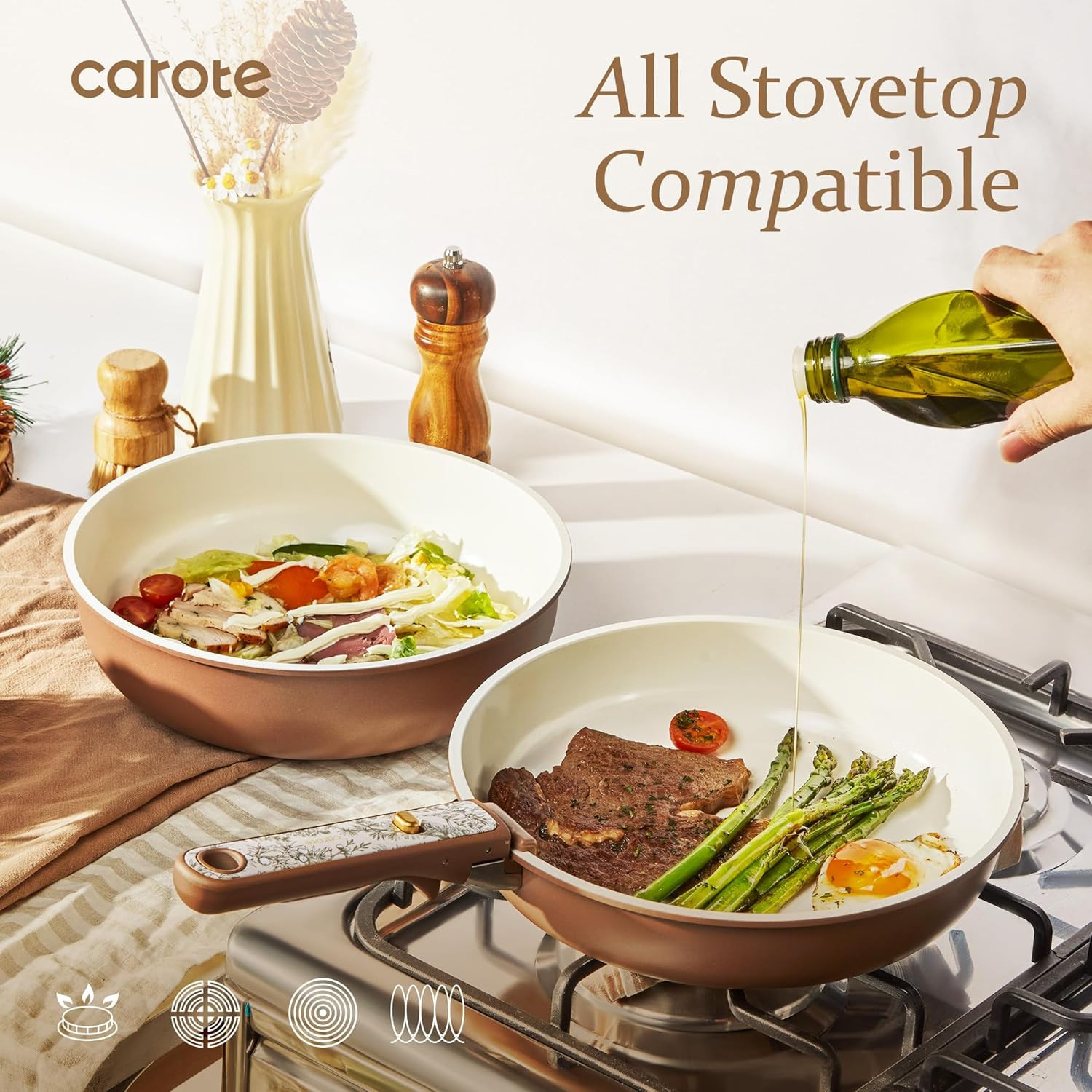 25-Piece Nonstick Ceramic Cookware Set, Induction Compatible, Chocolate