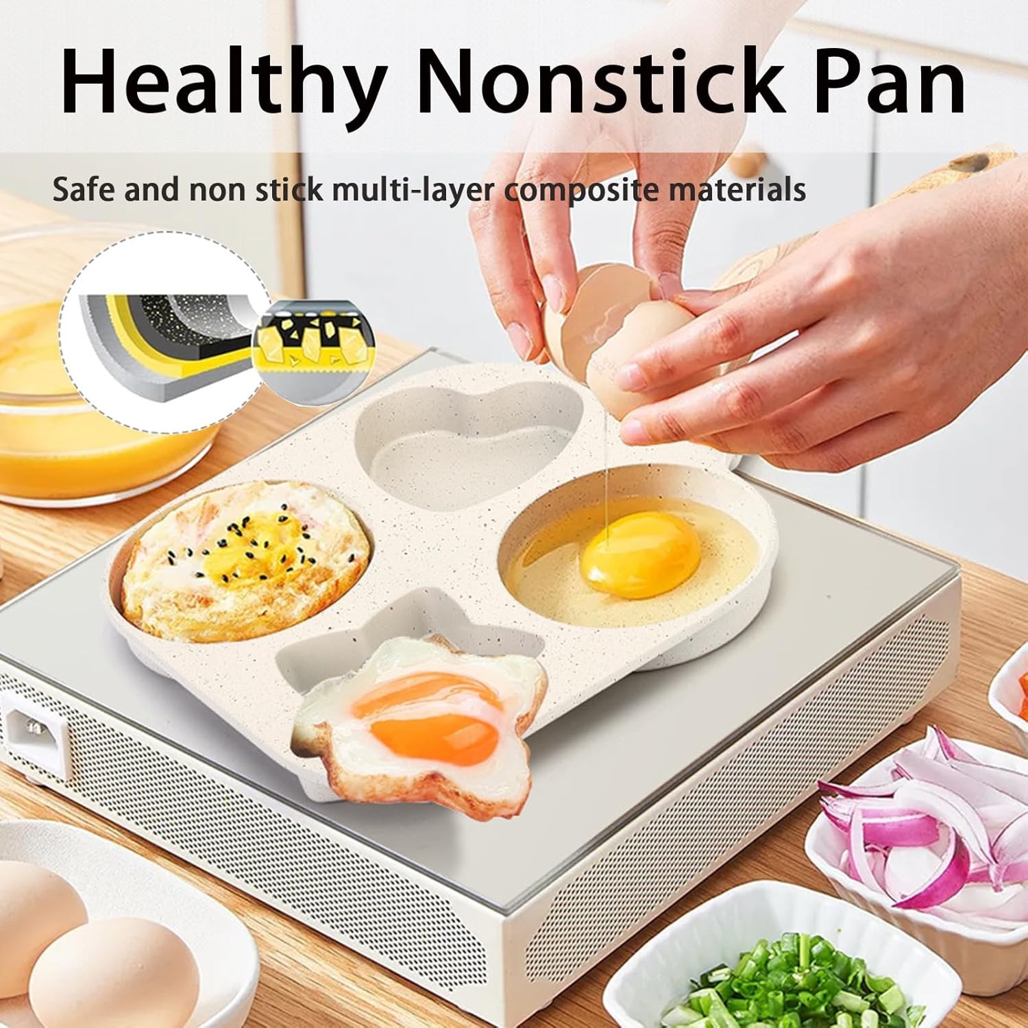 Pan with Anti-scald Handle, Breakfast Skillet for Eggs, Pancakes, Bacon (White)