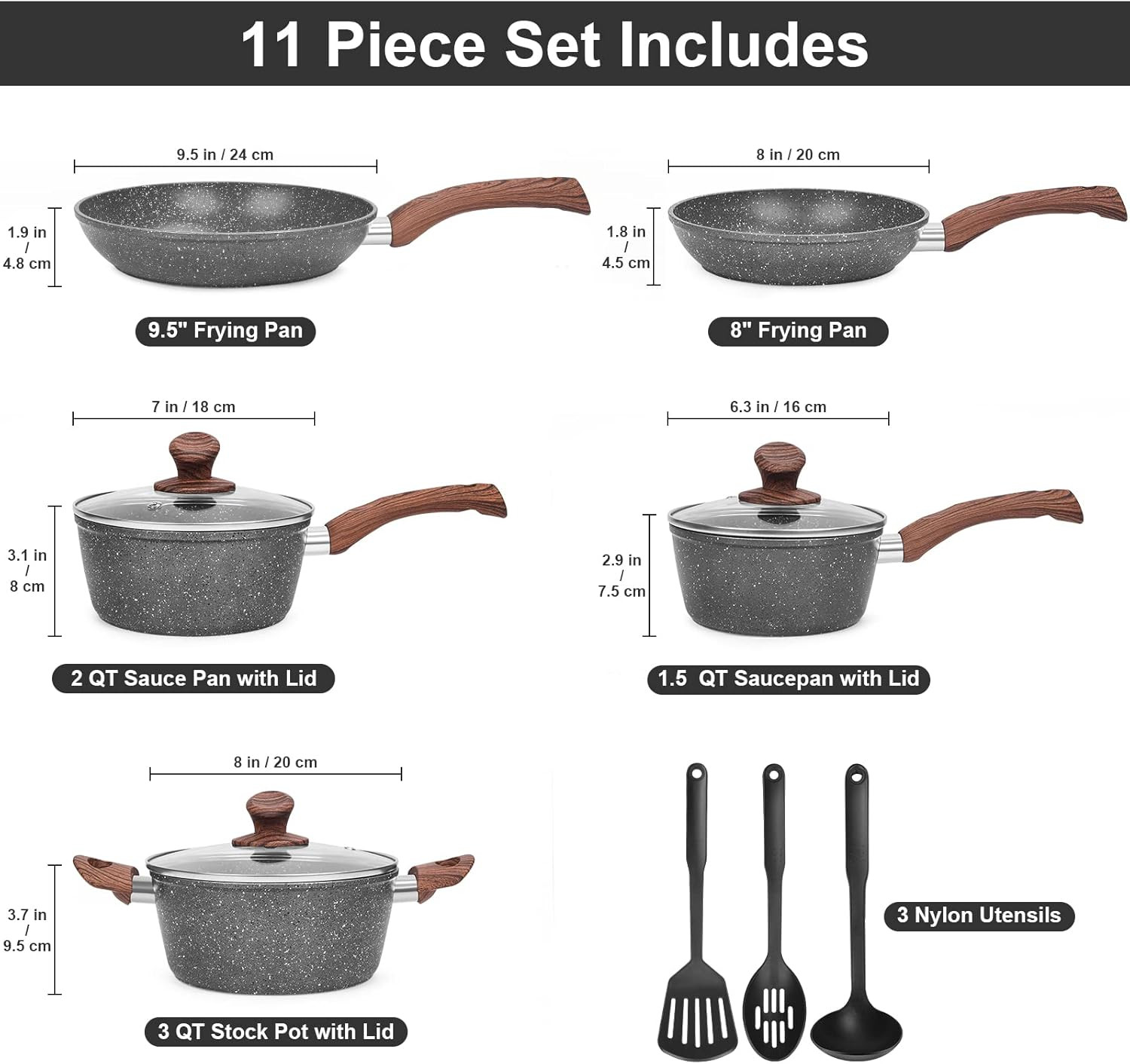 Granite Pots and Pans Set Non Stick, 11 Piece Cookware Set