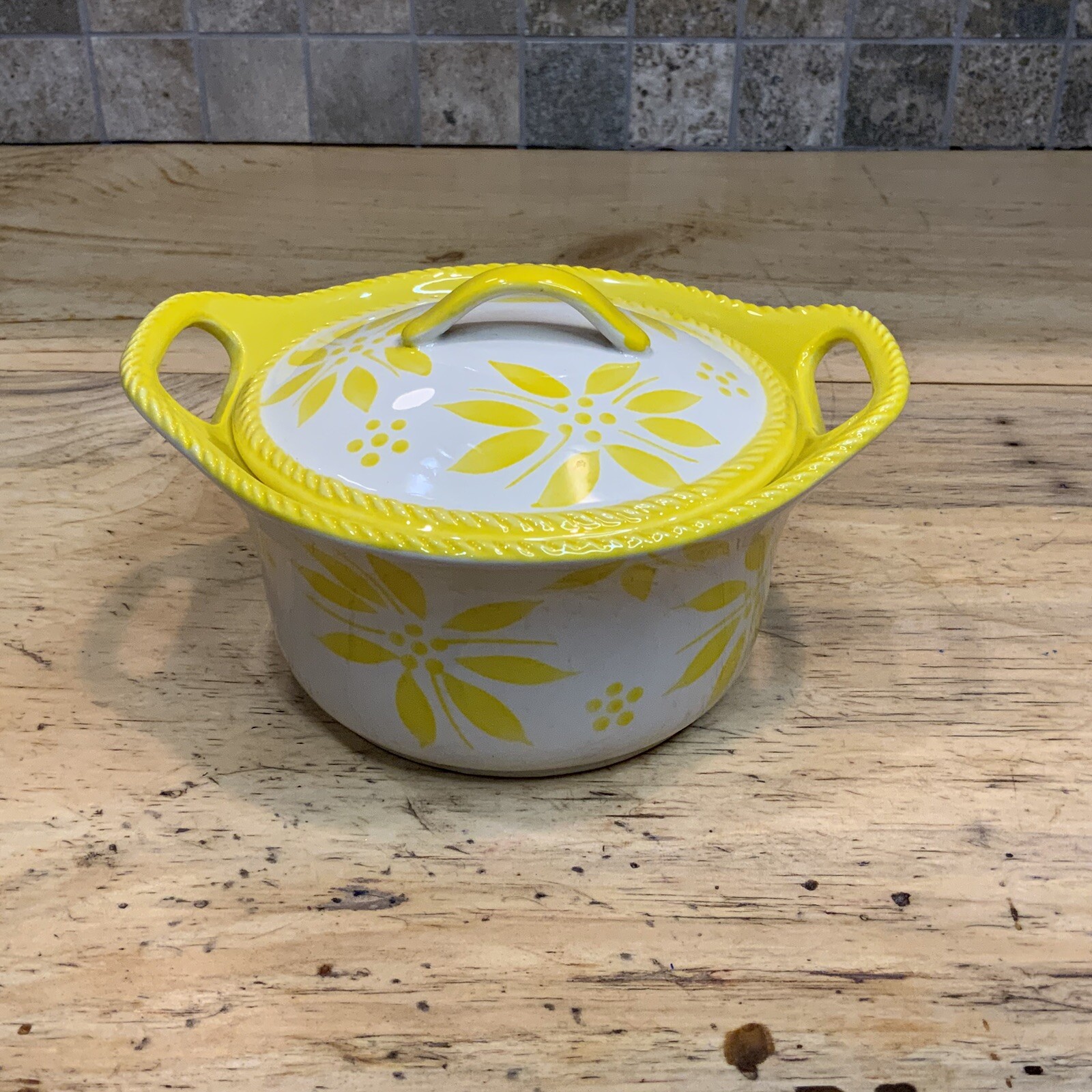 Temptations Old World Yellow Floral 16oz Mini Casserole Crock w/ Lid