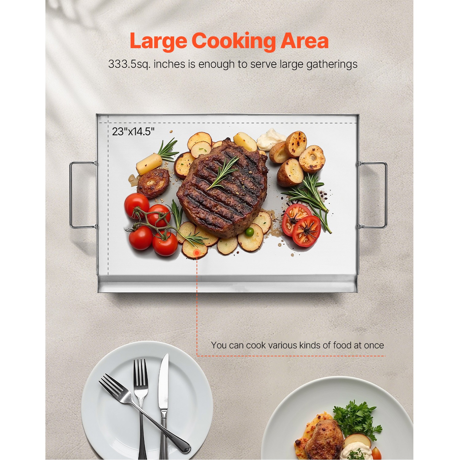23×16 in Flat Top Griddle Stainless Steel BBQ Grill Pan