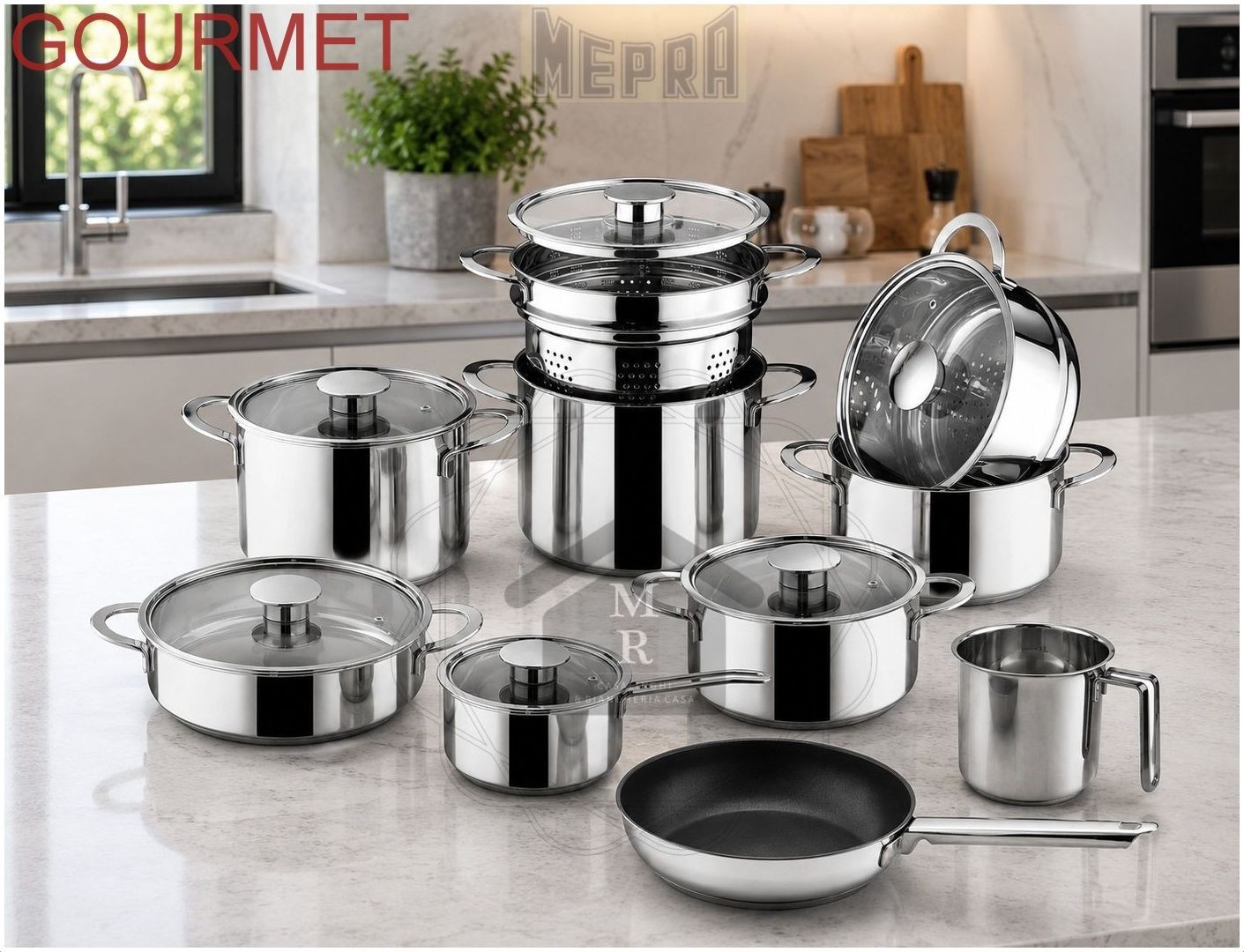 16 Piece 18/10 Stainless Steel Induction Cookware Battery Set
