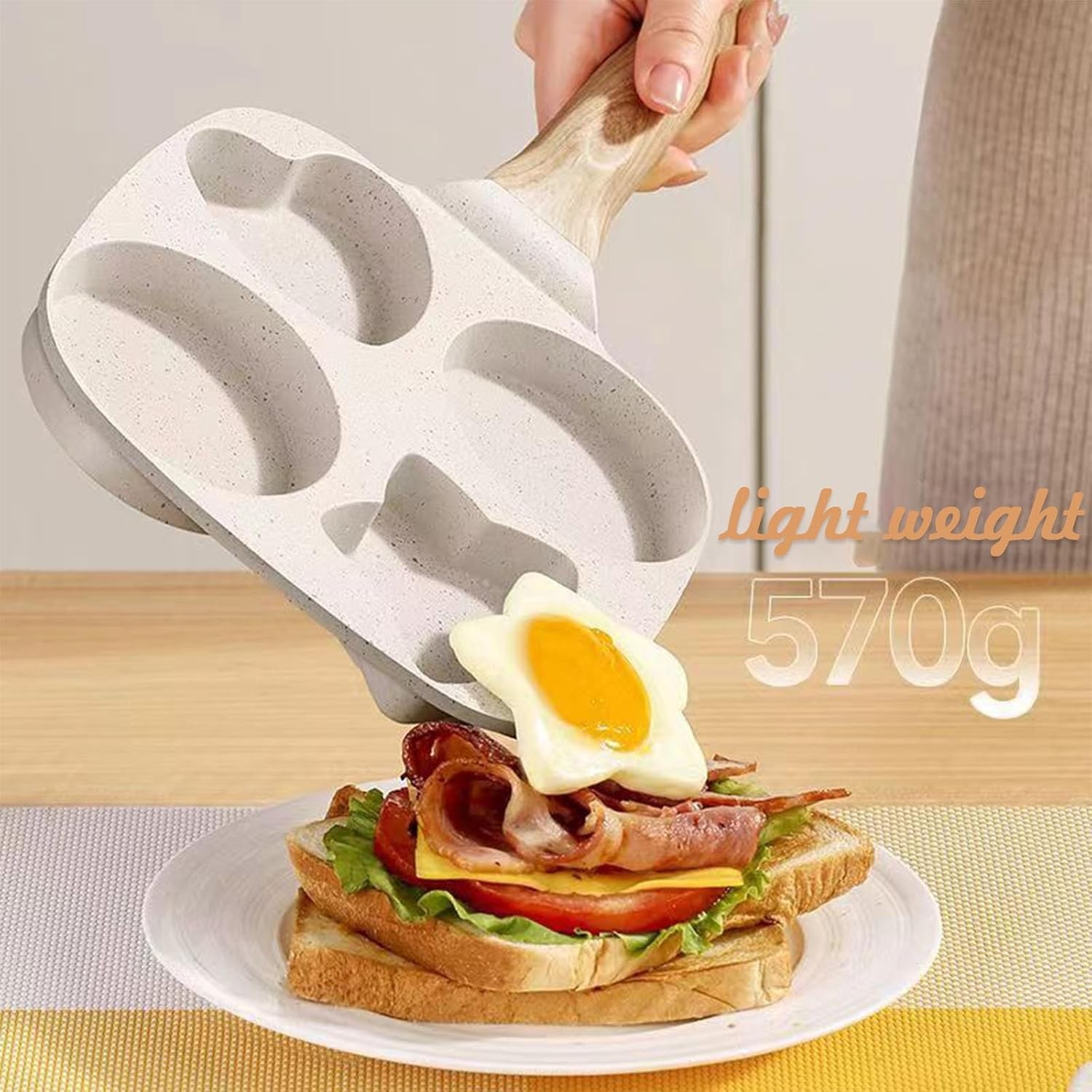 Pan with Anti-scald Handle, Breakfast Skillet for Eggs, Pancakes, Bacon (White)