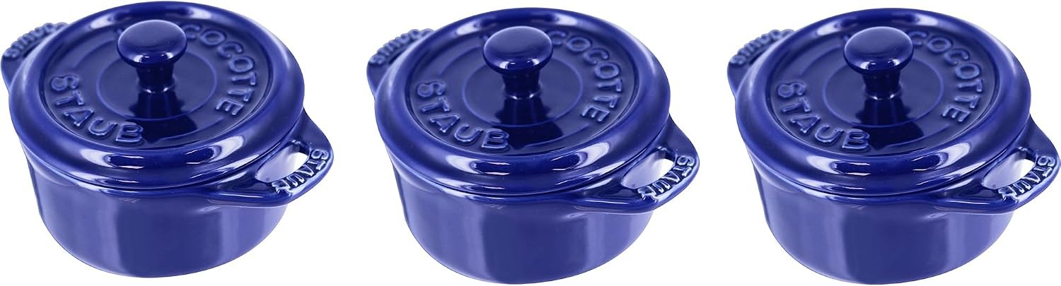 Ceramic Dutch Oven 3-piece Mini Round Cocotte Dark Blue
