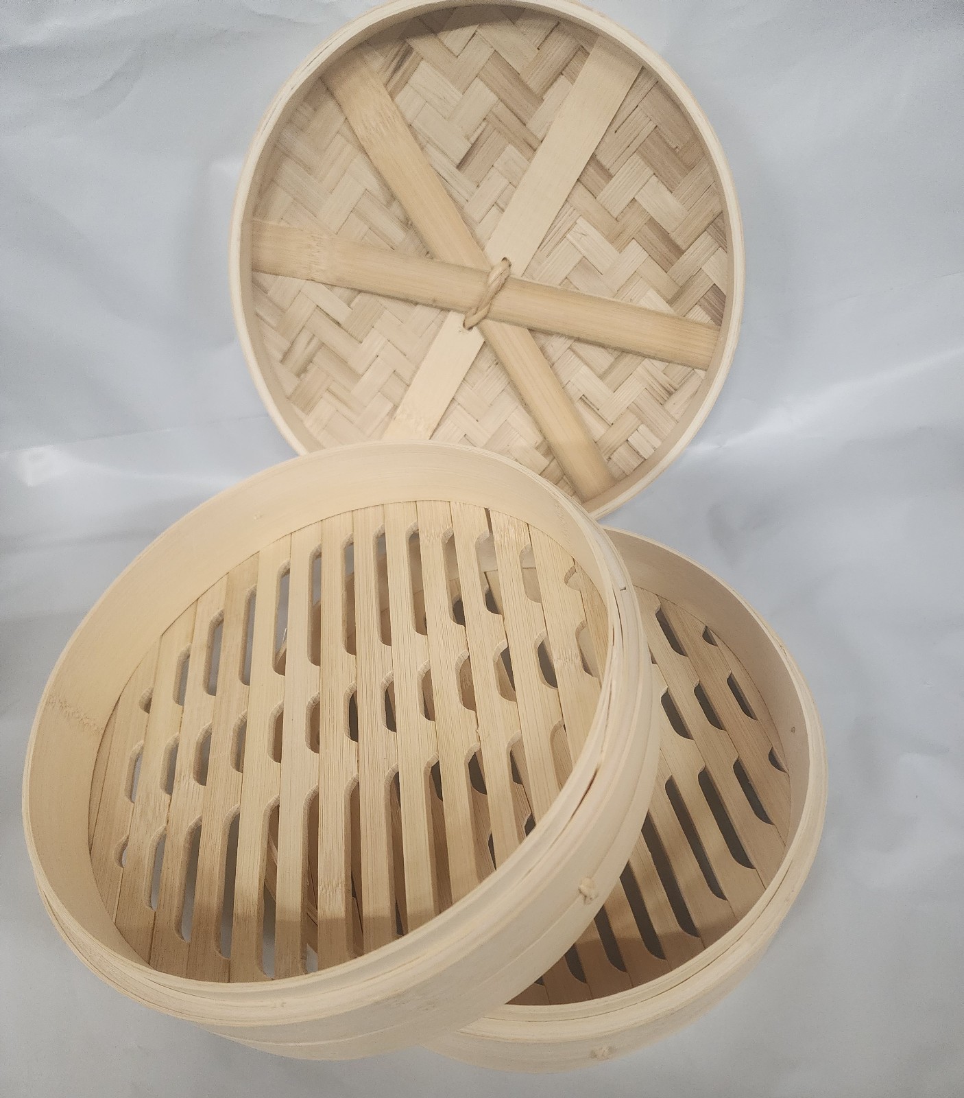 MILA Bamboo Steamer Basket All Natural 10 inch Steamer Tier 2 Trays With Lid NEW