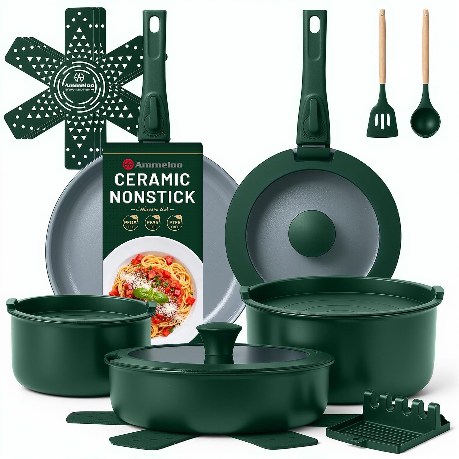 18-Piece Non-Stick Ceramic Cookware Set, Induction Ready, Dishwasher Safe, PFAS