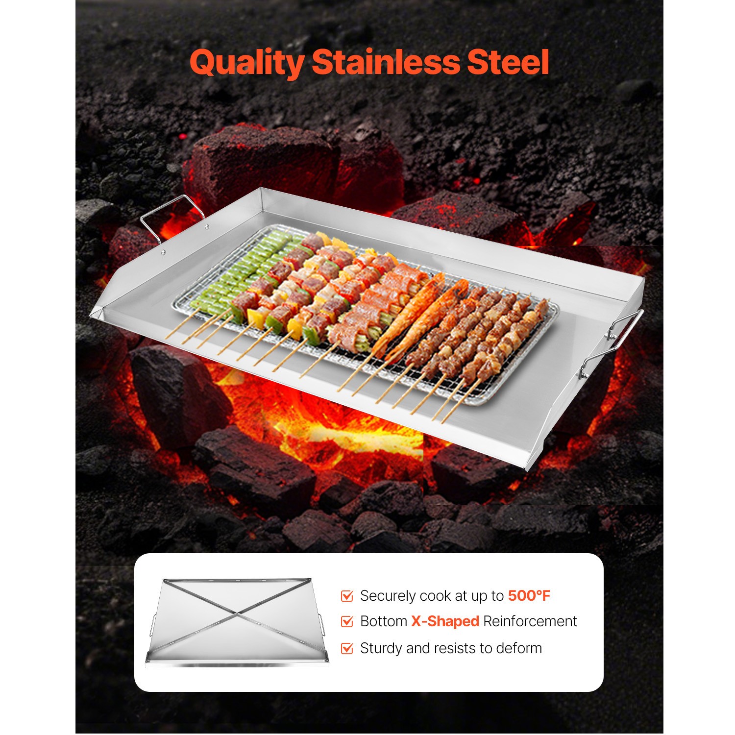 Griddle for Gas Grill, 36″x22″ Stainless Steel Flat Top w/ Grease Trough