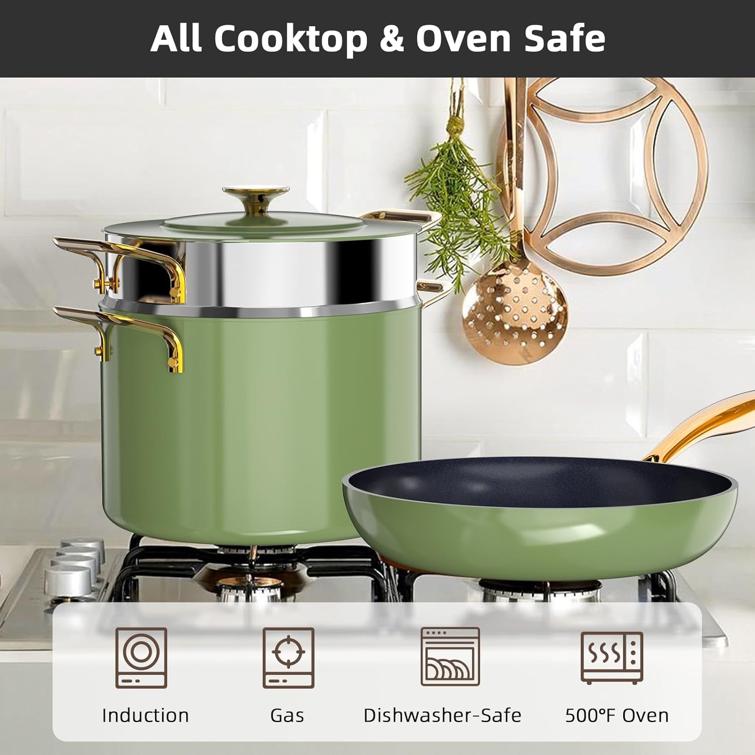 Nuwave Lux LE 13-Pc Cookware Set with Elegant Gold Handle, Diamond Infused Ceram