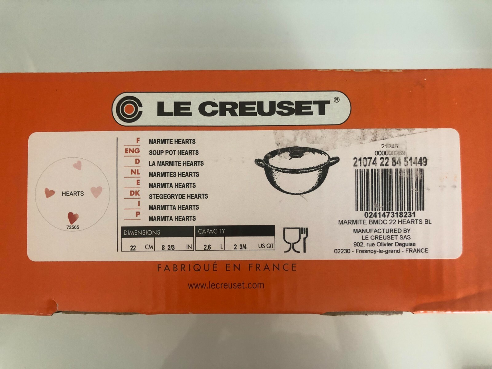 Le Creuset L’Amour Cast Iron 2.75 Quart Soup Pot with Hearts, White  * NEW *