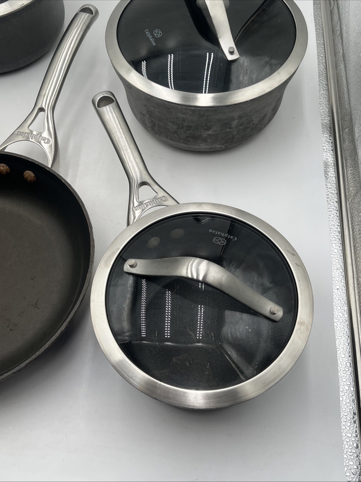 10-Piece Calphalon Hard Anodized Non-Stick Pots & Pans W/ Lids Set Used See Pics