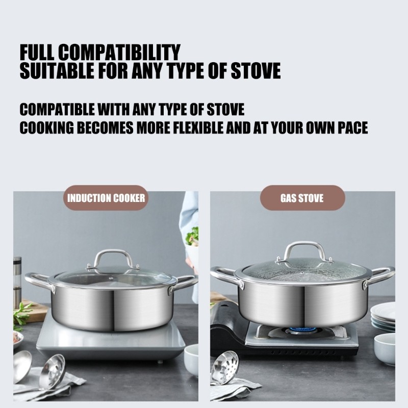 Double Sided 304 Stainless Steels Cooking Shabu Shabu Pot for Various Stove Type