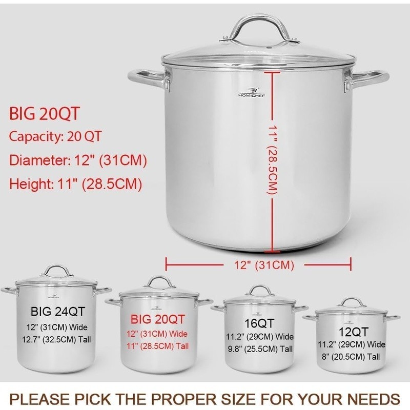 20QT Nickel Free Stainless Steel Stockpot Glass Lid Induction Compatible Pot New