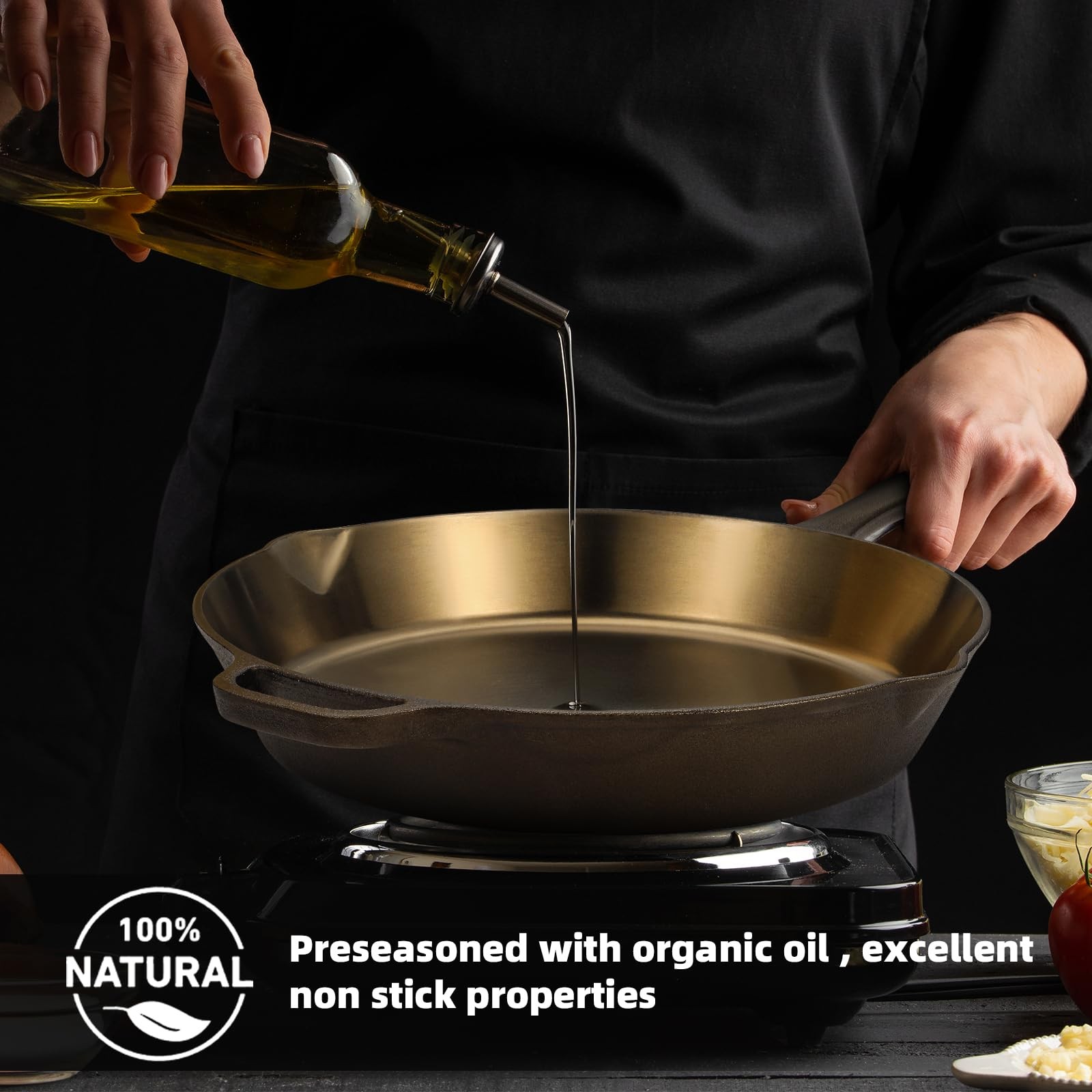 iLiving Seasoned Modern Heirloom Mirror Polished Cast Iron Skillet Pan 12″ (2…
