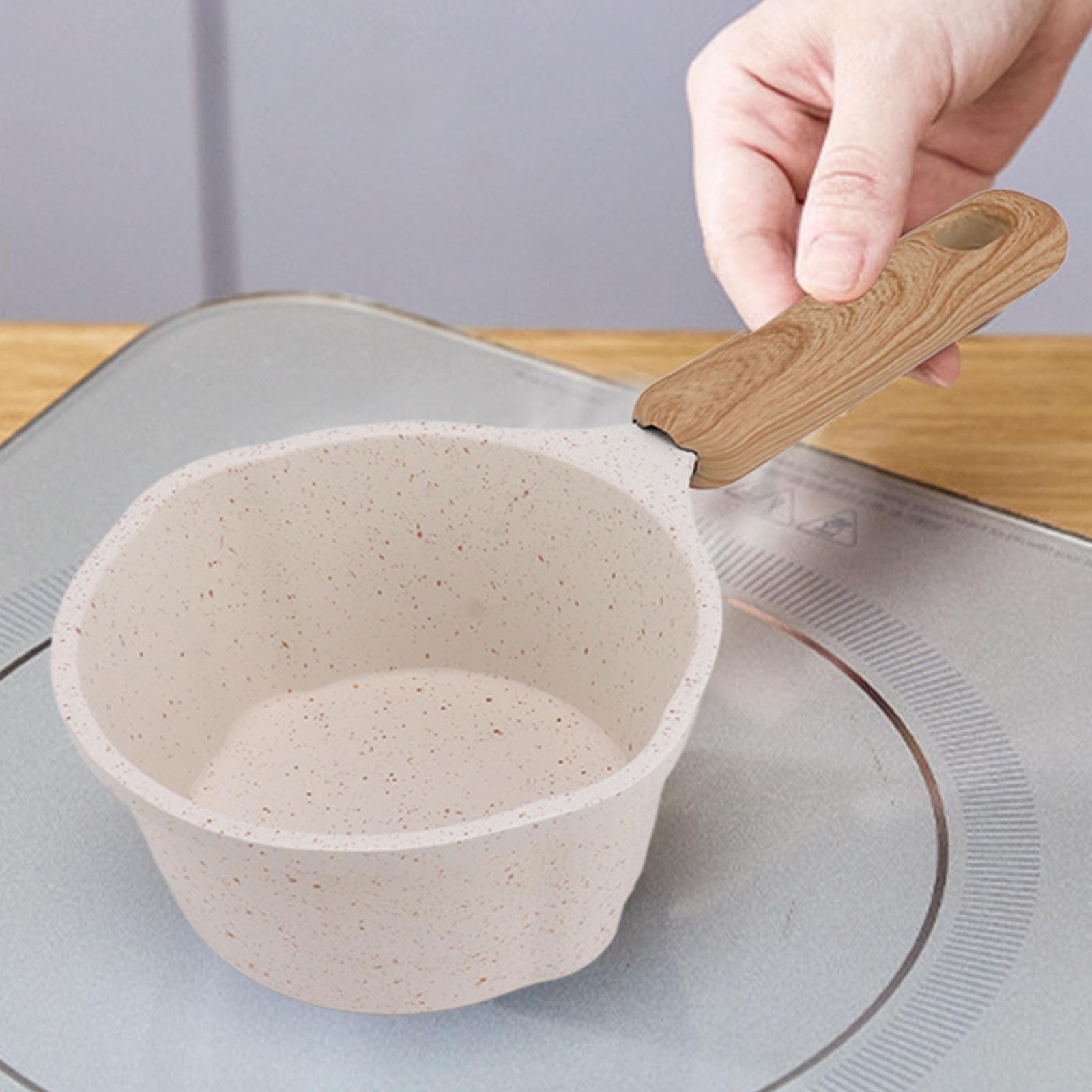 Nonstick Sauce Pan Pour Spout Small Milk Pot White Flat Bottom Home Kitchen
