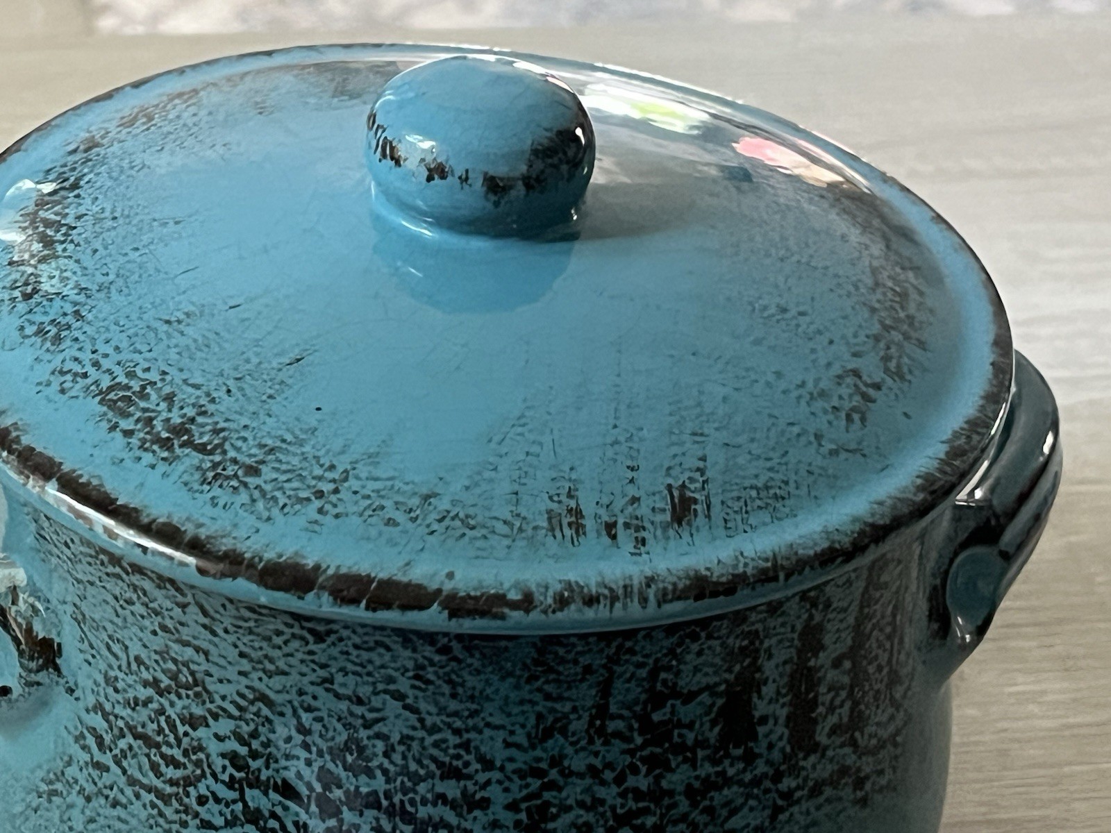 De Silva Bean Pot Made in Italy Glazed Teal Blue Heavy Duty