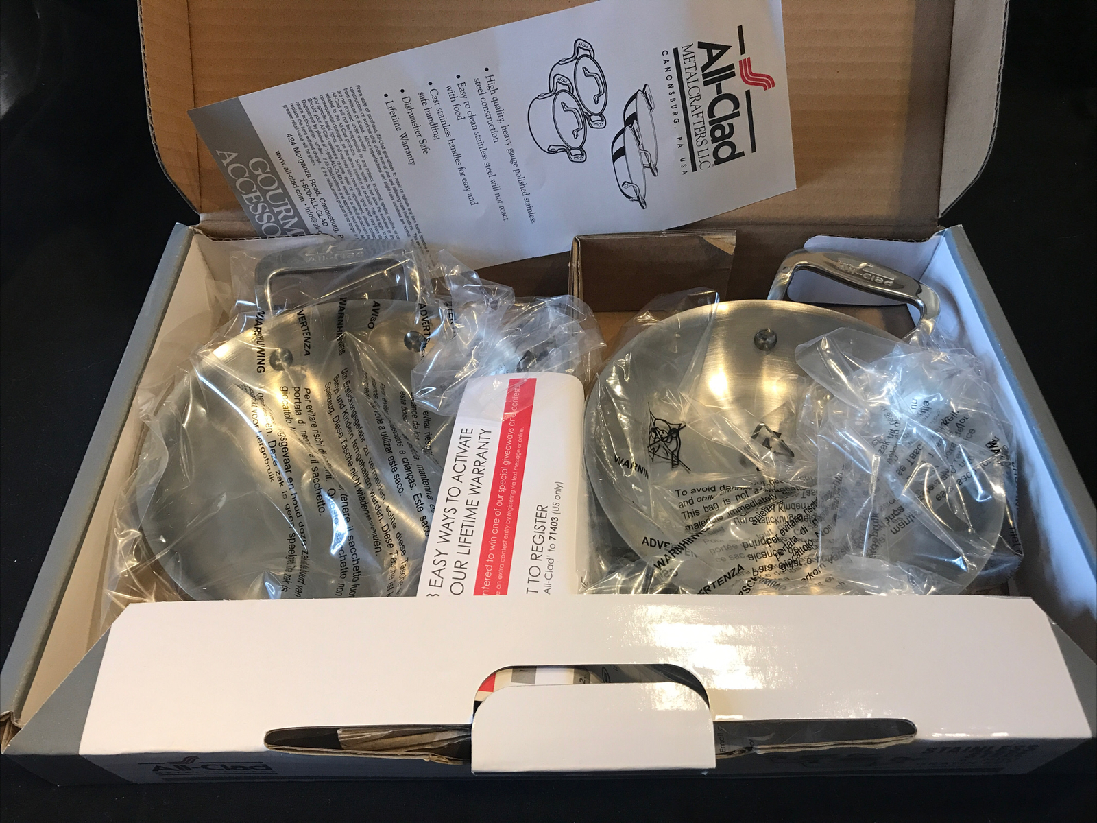 Set 2 All-Clad 6 in Stainless Steel Round Au Gratin Specialty Cookware- NIB