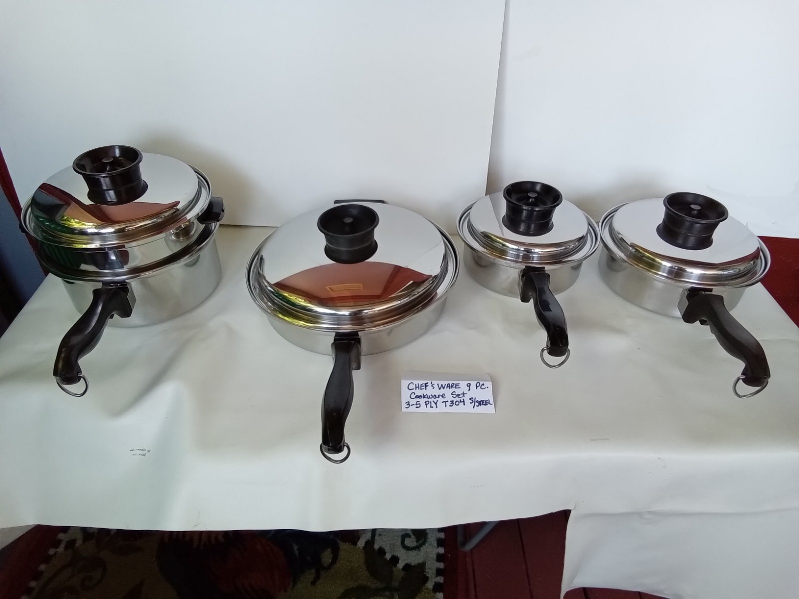 CHEF’S WARE TOWNECRAFT 3 & 5 PLY T304 S/STEEL SKILLET SAUCE DBL STEAMER 9 PC SET