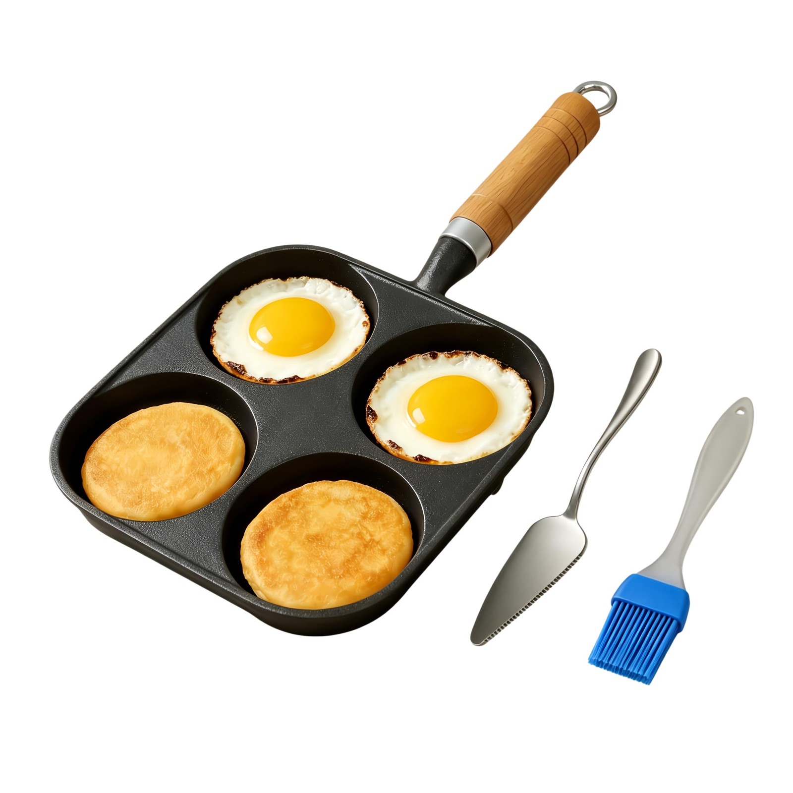 RIIPOO Cast Iron Egg Pan, Omelette Pancake Maker, 4 Cups Breakfast Frying Pan…