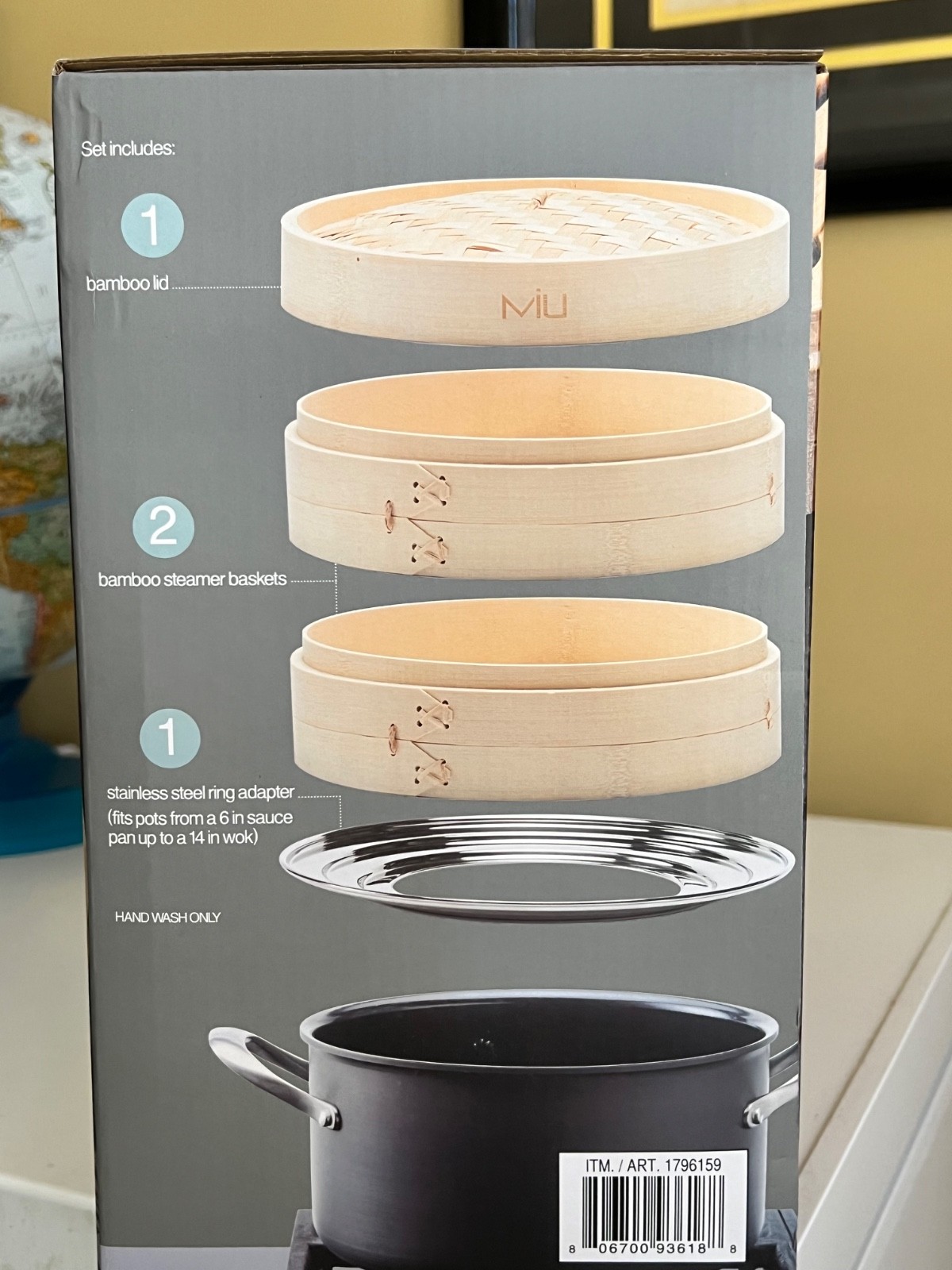 MIU Bamboo Steamer Basket 2-Tier 10″ Dim Sum Dumpling Cooker