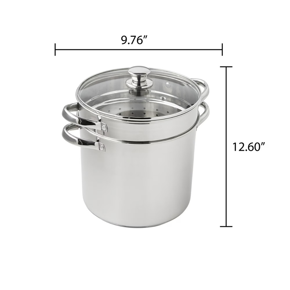 Mainstays 8 Qt Stainless Steel Multi-Cooker, 4 Piece Pasta Pot Steamer Basket