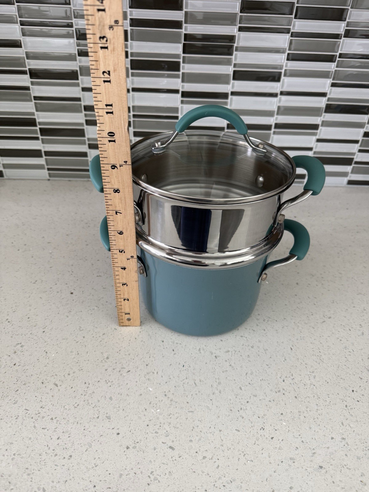 Rachael Ray Blue Classic Brights 3 Qt Hard Enamel Nonstick Steamer Set NEW