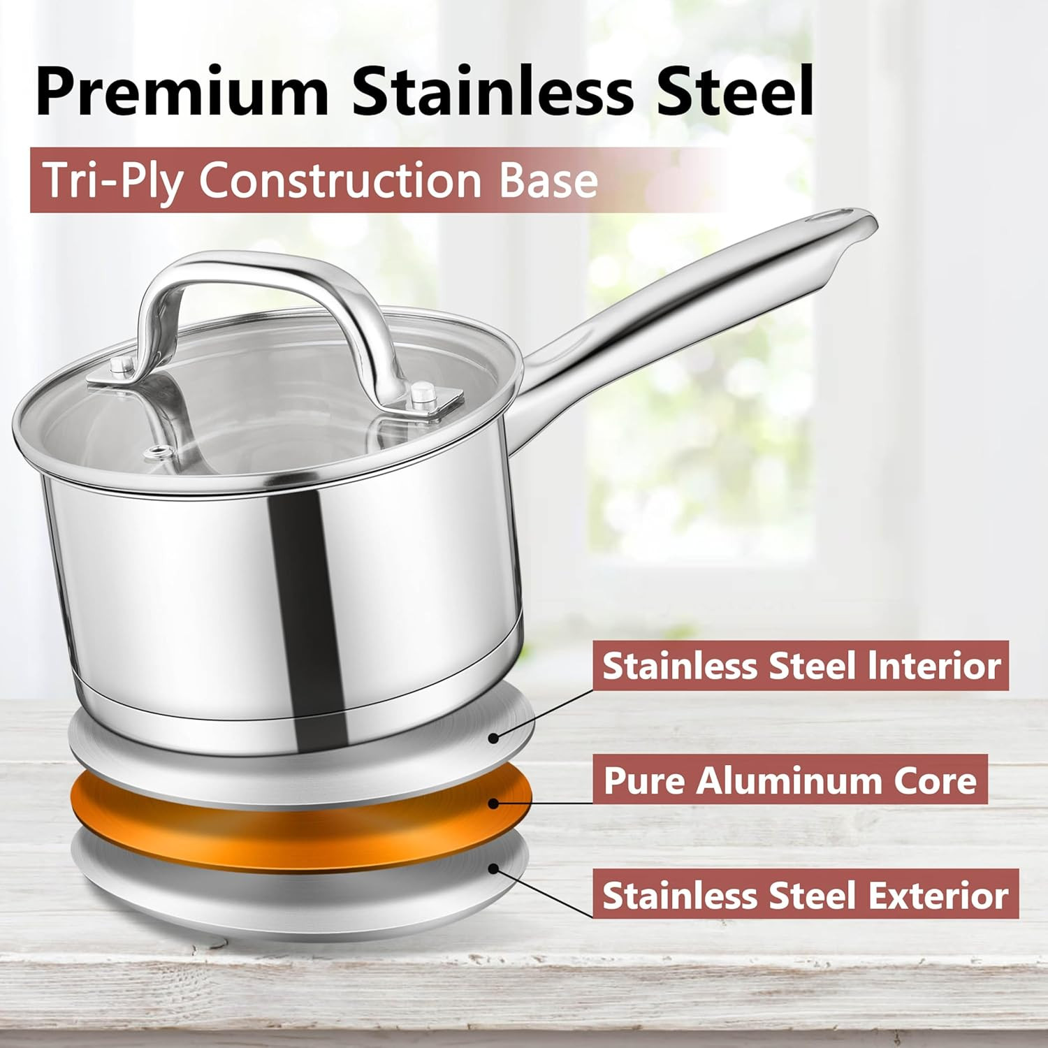 1 Quart Saucepan with Lid, Stainless Steel Small Sauce Pan Boiling Pot for Cooki