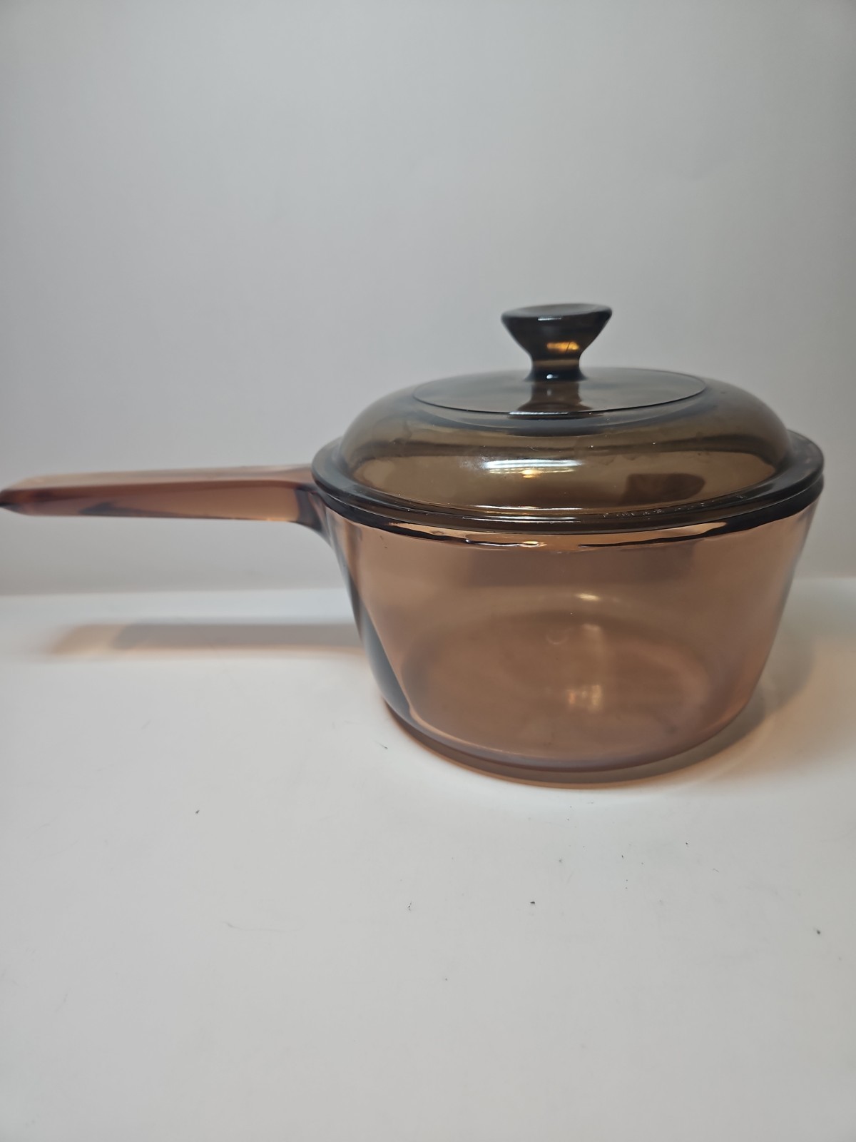 Vintage Vision Corning Ware USA 1L Amber Saucepan Pot w/Pour Spout & Pyrex Lid
