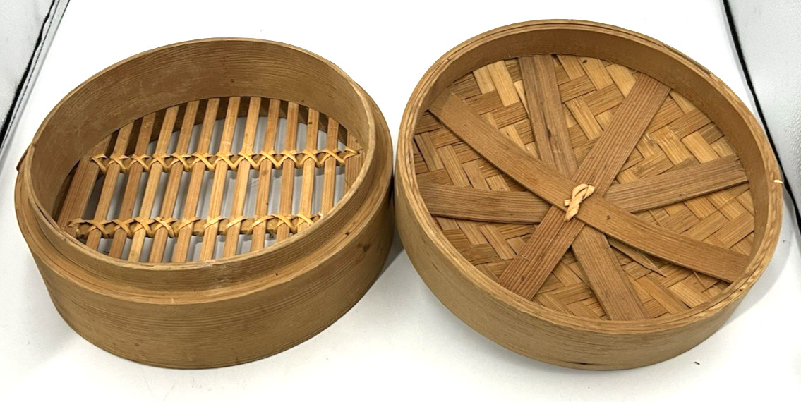 Two Piece Woven Bamboo Steamer Basket Dim Sum Dumpling Asian Cooking Zhēnglóng