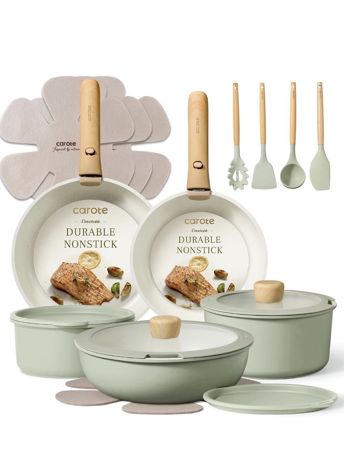 CAROTE Pots and Pans Set Nonstick Cookware Set Detachable Handle 19pcs Induction