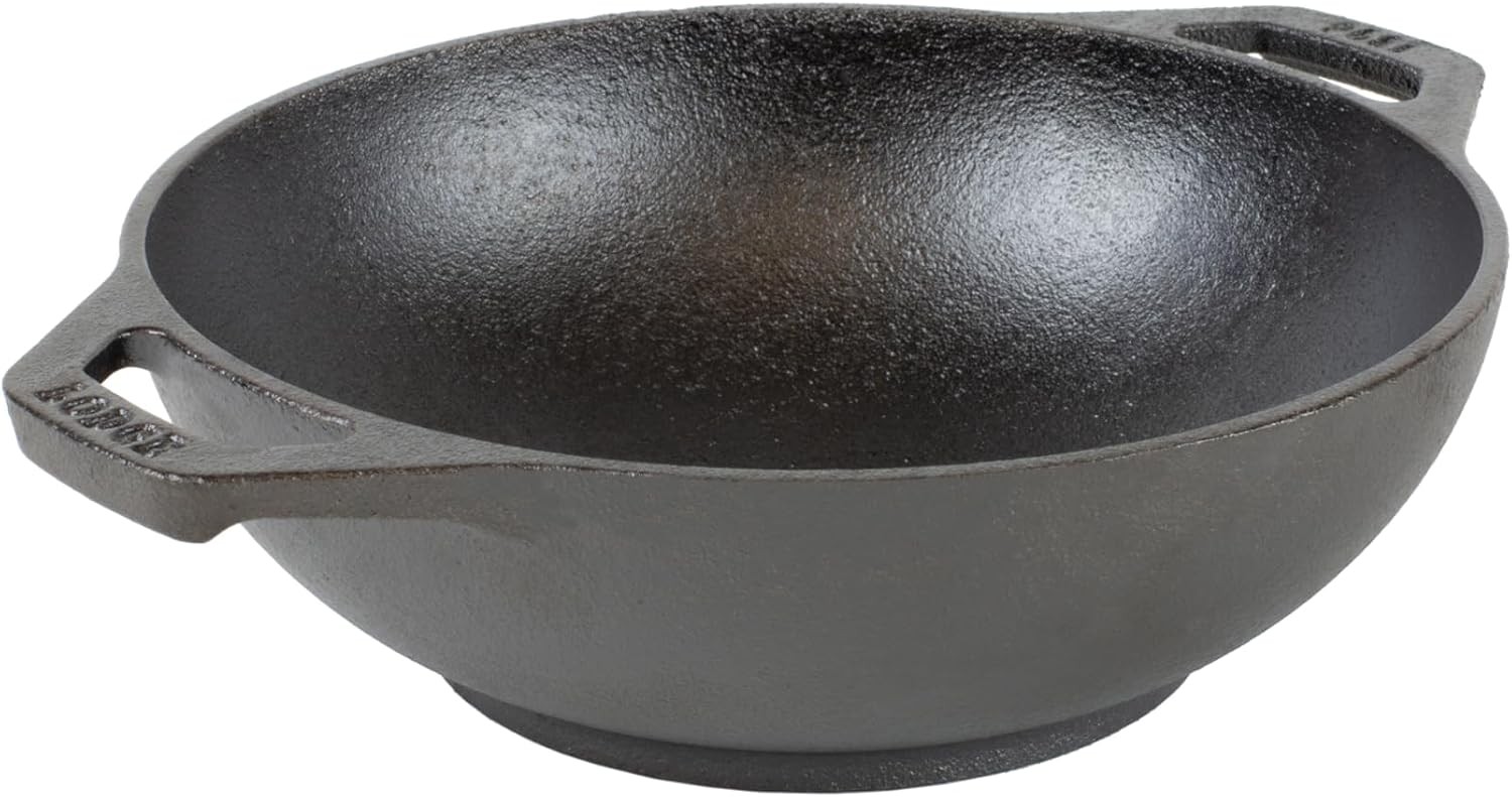 Cast Iron Mini Wok Naturally Seasoned Stir Fry Pan W/ Dual Loop Handles Compact