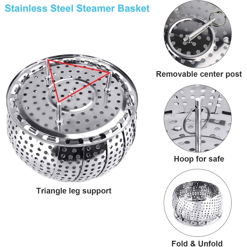 Folding Steamer Basket Stainless Steel Vegetable Steamer Insert Expandable for